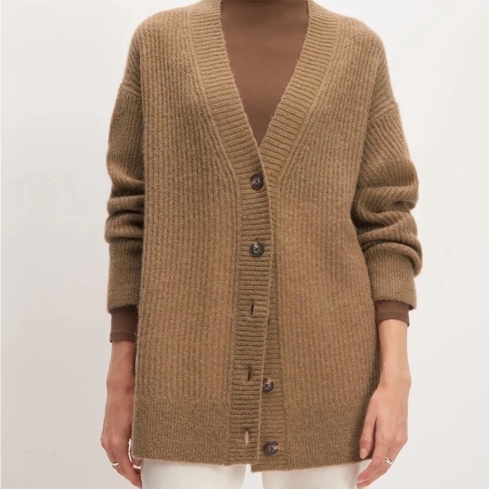 Everlane The Oversized Alpaca Merino Wool Cardigan — Camel